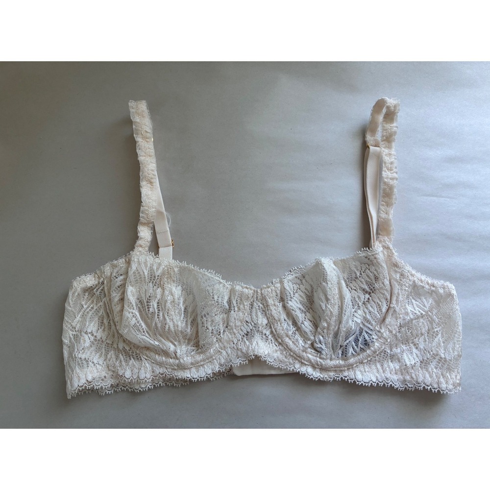 Journelle Romy Demi Bra Ivory Floral Lace Unlined Underwire 34B Ruffle Strap